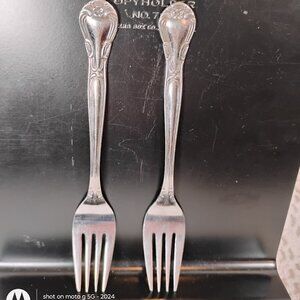 Set of 2 Plantation salad forks made in Japan floral and scroll pattern 1990s